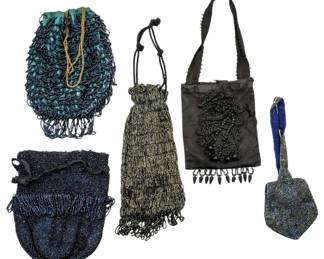 162 - Assorted Vtg Beaded Mesh & Cloth Purses (Description): A collection of assorted vintage beaded,  mesh, and cloth purses. The lot includes  various styles of evening bags featuring  intricate beadwork and different materials,  representing fashionable accessories from earlier eras.