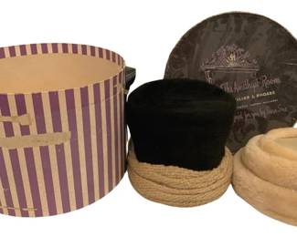 2160 - One Fur Hat & Black Hat w/ 1 hat box