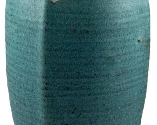 726 - Studio Pottery Vase Marked at Bottom 12" (Description): Studio pottery vase with artist's mark at  bottom. Measures 12 inches in height.