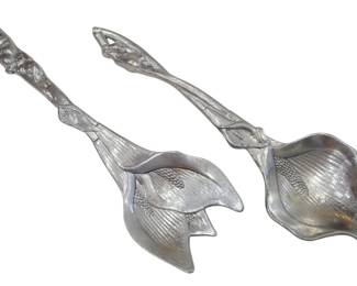 634 - Pair Arthur Court Pewter Salad Fork & Spoon (Description): in Calla Lily Motif