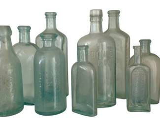 1658 - 9 Assorted Blue Bottles - 9" Tall