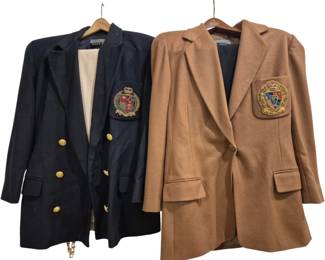 4196 - 2 Ellen Tracy Wool & Cashmere Suits Sz 6 & 10 (Description): Two Ellen Tracy suits in wool and cashmere.  The brown suit is size 10 and the blue suit  is size 6.