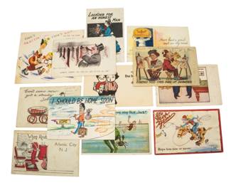 852 - Assorted Vintage Postcards (Description): A collection of assorted vintage postcards  featuring various humorous illustrations and  captions. The lot includes multiple postcards  with comedic scenes and text typical of  early 20th century novelty postcards.