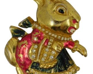 1924 - Vintage Gold Tone Rabbit Brooch (Description): Vintage gold tone rabbit brooch. This  charming piece features a rabbit figure  rendered in gold tone metal.
