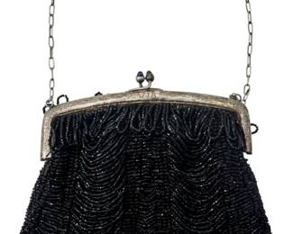 8 - Vintage Mesh Handbag, Engraved "VIR" (Description): Blue Celluloid Clasp Tips 7x8