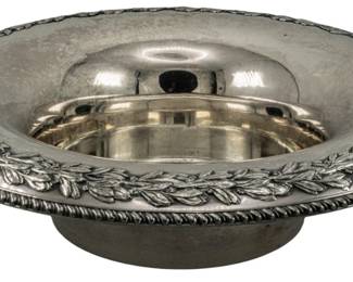 715 - Reed & Barton Large Silver Plate Bowl 4"x15" (Description): Reed & Barton large silver plate bowl  featuring an ornate decorative rim. Measures  4 inches in height by 15 inches in diameter.