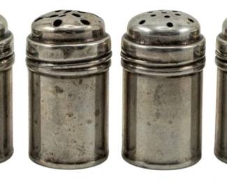 733 - 6 Marked Sterling Shakers 0.96oz 1.5" (Description): Set of six marked sterling silver shakers.  Total weight is 0.96 ounces. Each shaker  measures 1.5 inches in height.