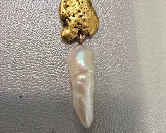 Awesome 2gram natural gold nugget and natural pearl pendant 