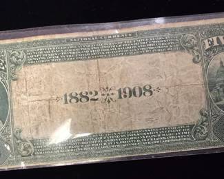 antique 5 dollar national exchange bank WHEELING