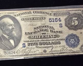 antique 5 dollar national exchange bank WHEELING