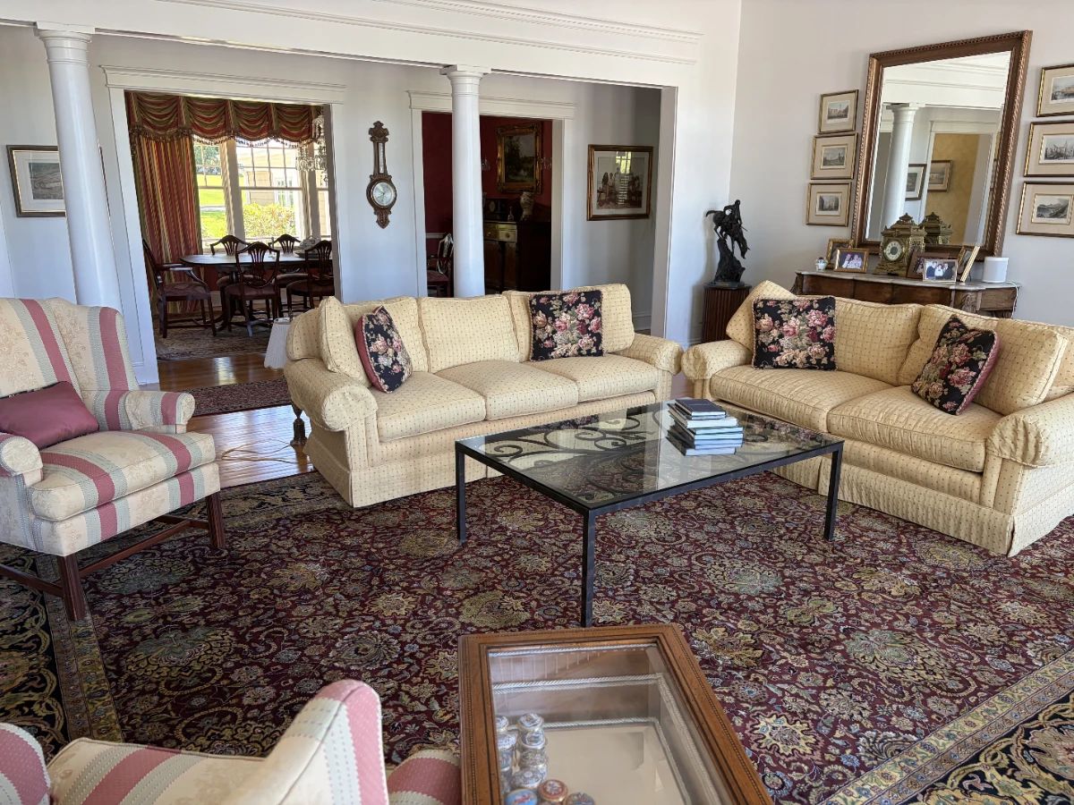 Living room furniture - custom made from Calico- Down filled sofa and loveseat, wing chairs, glass coffee table