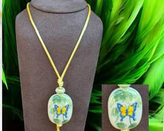 Vintage 1970s Avon Tender Butterfly Ceramic Pendant  Made In Brazil