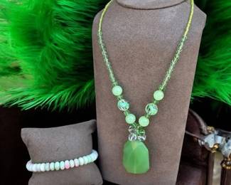 Green Stone Necklace  Stone Bracelet