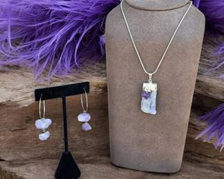 Raw Amethyst  Sodalite Necklace  Amethyst Earrings  Tested