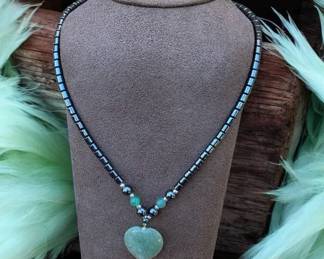 Green Adventurine Heart And Hematite Necklace  Tested