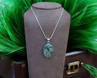 Green Moss Agate Necklace  Tested