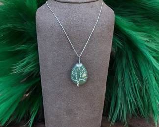 Sterling Silver RL Box Chain Necklace With Green Adventurine Pendant  Tested 12.92 Grams