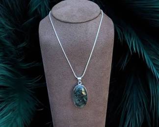 Oval Moss Prehnite Necklace  Tested