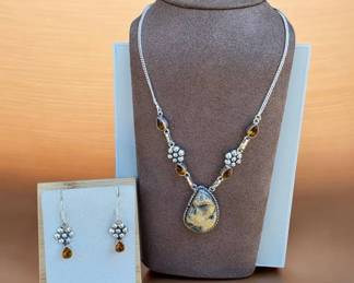Bumblebee Jasper Pendant Necklace  Earrings