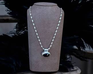 Sterling Silver With Black Onyx Pendant  19 Grams