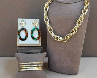 Chunky Gold Colored Link Necklace, Earrings  Bracelets