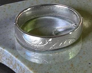 Etched Bangle With Chain