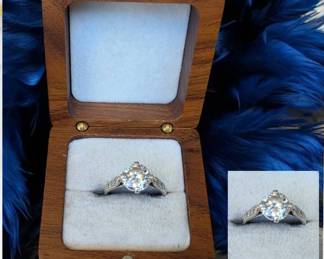 Sterling Silver Round Center Engagement Ring  Size 8.5  4 Grams