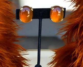 Vintage Replica Made In Italy Amber Clip On Earrings