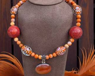 Sterling Silver Carnelian Pendant Necklace  Tested