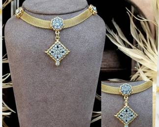 Vintage Avon Golden Rhinestone Mesh Necklace