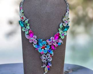 Crystal Flower Statement Necklace