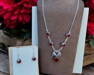 Radiantly Red Stone Necklace  Earring Set