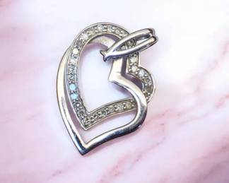 Open Heart 10kt Diamond Pendant  Tested