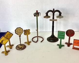 Vintage Arcade cast iron toy road signs