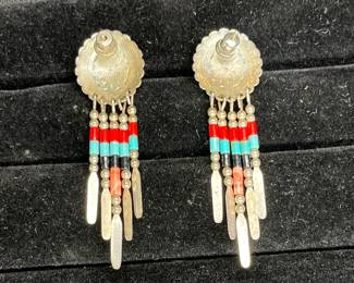  Native American Style Sterling Pierced Earrings