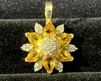 STS 10k Gold & Citrine Flower Pendant