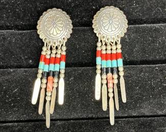 Native American Style Sterling Pierced Earrings