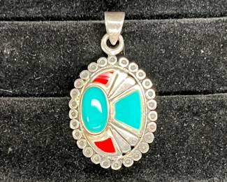 Vintage Sterling Silver Torquoise Coral Pendant