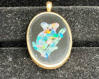 14k Australian Black Opal Koala Design Pendant
