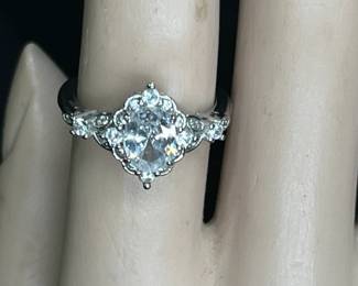 Sterling & Oval Cut CX Ring With Accent Stones