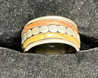  Sterling Spinner Ring with Copper and Brass Accent