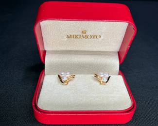Mikimoto 18k Gold Triple Pearl Earrings