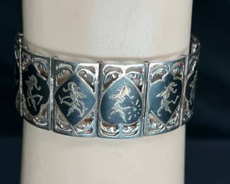 Vtg Sterling Silver Siam Dancers 12 Panel Bracelet