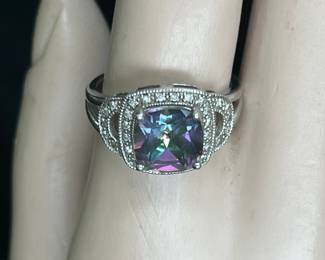 Ladies Mystic Topaz & Marcasite Sterling Ring