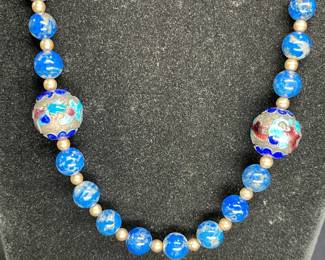 Lapis & Cloisonne Necklace & Pierced Earring