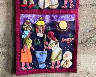 “Domestic Dusties of Village Life”, a handmade tapestry from Weya, Zimbabwe by artisan, Sarudzai Shonge. This tapestry is in excellent condition, signed on the verso, and measures, 36” H x 11” W. Comes with an artist bio as shown in photos.