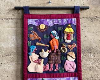 “Domestic Dusties of Village Life”, a handmade tapestry from Weya, Zimbabwe by artisan, Sarudzai Shonge. This tapestry is in excellent condition, signed on the verso, and measures, 36” H x 11” W. Comes with an artist bio as shown in photos.