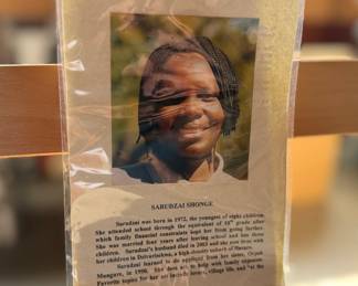 “Domestic Dusties of Village Life”, a handmade tapestry from Weya, Zimbabwe by artisan, Sarudzai Shonge. This tapestry is in excellent condition, signed on the verso, and measures, 36” H x 11” W. Comes with an artist bio as shown in photos.