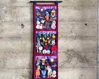 “Domestic Dusties of Village Life”, a handmade tapestry from Weya, Zimbabwe by artisan, Sarudzai Shonge. This tapestry is in excellent condition, signed on the verso, and measures, 36” H x 11” W. Comes with an artist bio as shown in photos.