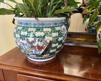 2 of 2 Imari Porcelain Planters with Phoenix Birds and Floral